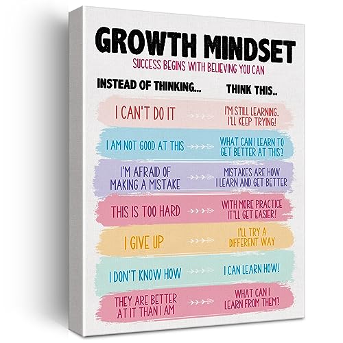 Growth Mindset Wandkunst, Leinwand, Gemälde, psychische Gesundheit, gerahmt, positives Affirmationszitat, Leinwand-Poster, Schild für Therapie, Büro, Berater, Bürodekoration (30,5 x 38,1 cm) von Zauly