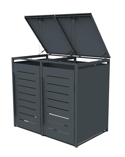 Mülltonnenbox aus verzinktem Stahl – RAL 7016 Anthrazit – für 1 bis 4 Tonnen à 240 Liter (2er) von Zaundirekt