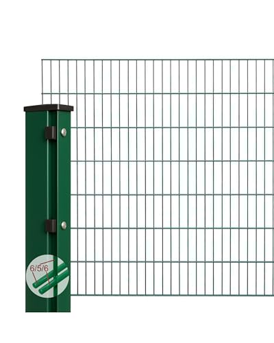 Zaunpaket Doppelstabmattenzaun 6/5/6 Komplettset Moosgrün RAL 6005 Zaunpfosten mit Abdeckleiste (Höhe 80 cm | Länge 40 m) von Zaundirekt