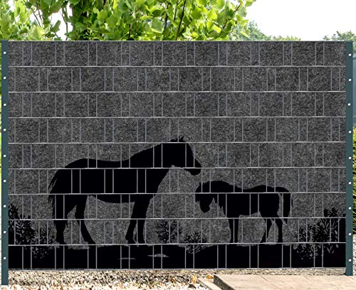 Zaundruck Melange mit schwarzen Motivdruck Sichtschutzstreifen für Doppelstabmattenzaun (Florenz Country 4) von Zaundruck