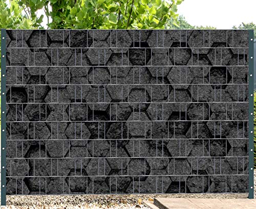 Zaundruck Melange mit schwarzen Motivdruck Sichtschutzstreifen für Doppelstabmattenzaun (Florenz Honeycomb) von Zaundruck