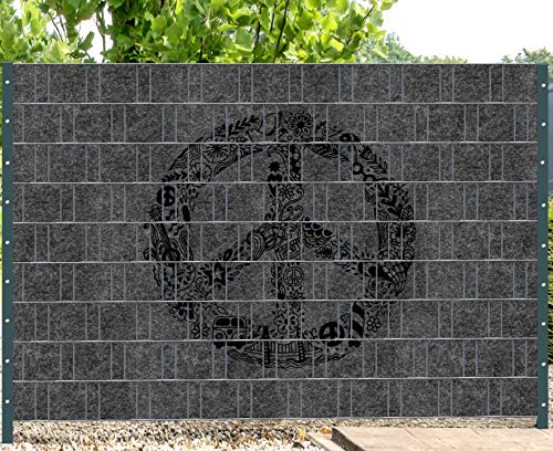 Zaundruck Melange mit schwarzen Motivdruck Sichtschutzstreifen für Doppelstabmattenzaun (Florenz Peace) von Zaundruck