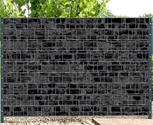 Zaundruck Melange mit schwarzen Motivdruck Sichtschutzstreifen für Doppelstabmattenzaun (Florenz Stone 1) von Zaundruck