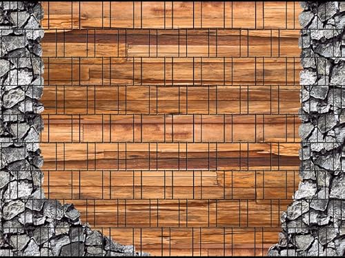 Zaundruck – Sichtschutzstreifen für Doppelstabmattenzaun, Zaunstreifen, Sicht- & Windschutz, wetterfest & UV-beständig, Rolle, PVC frei (Holz & Bruchstein groß) von Zaundruck