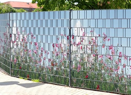 Zaundruck – Sichtschutzstreifen für Doppelstabmattenzaun, Zaunstreifen, Sicht- & Windschutz, wetterfest & UV-beständig, Rolle, PVC frei (Sommerblumen) von Zaundruck