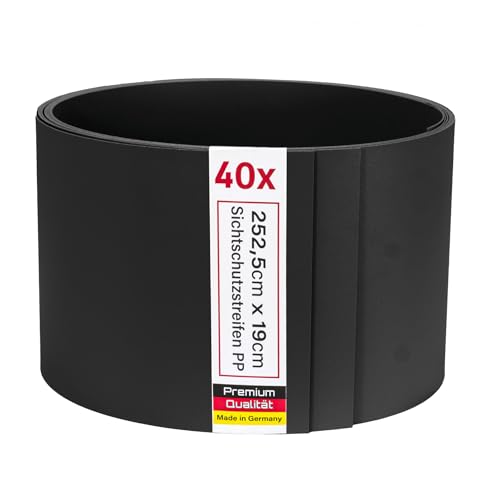 Zaunrebell Sichtschutzstreifen PP Lederoptik Anthrazitgrau, ähnl. RAL 7016-40 Stück 252x19 cm für Doppelstabmattenzaun, Gittermattenzaun von Zaunrebell
