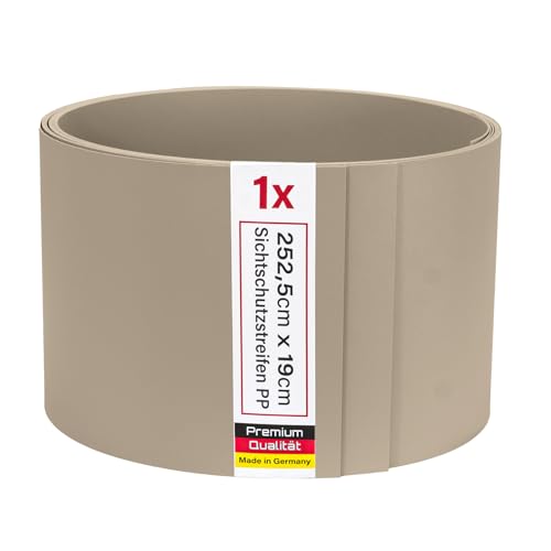 Zaunrebell Sichtschutzstreifen PP Lederoptik Steingrau, ähnl. RAL 7030-1 Stück 252x19 cm für Doppelstabmattenzaun, Gittermattenzaun von Zaunrebell