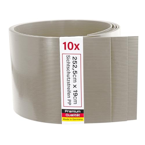 Zaunrebell - Sichtschutzstreifen aus PP - 252x19 cm für Doppelstabmattenzaun, Gittermattenzaun - Made in Germany (10 Streifen, Steingrau, ähnl. RAL 7030) von Zaunrebell