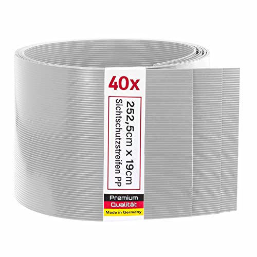Zaunrebell - Sichtschutzstreifen aus PP - 252x19 cm für Doppelstabmattenzaun, Gittermattenzaun - Made in Germany (40 Streifen, Fenstergrau) von Zaunrebell