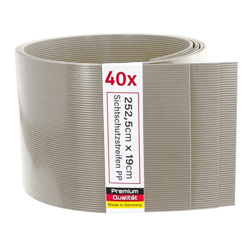 Zaunrebell - Sichtschutzstreifen aus PP - 252x19 cm für Doppelstabmattenzaun, Gittermattenzaun - Made in Germany (40 Streifen, Steingrau, ähnl. RAL 7030) von Zaunrebell