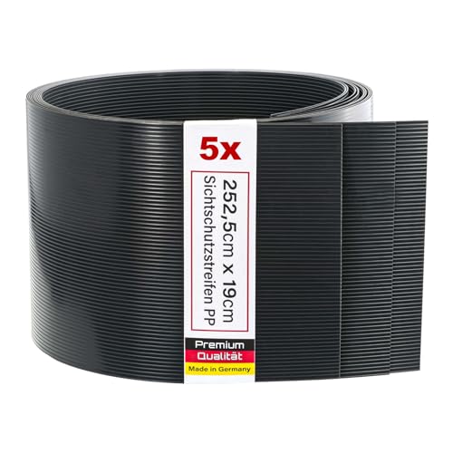 Zaunrebell - Sichtschutzstreifen aus PP - 252x19 cm für Doppelstabmattenzaun, Gittermattenzaun - Made in Germany (5 Streifen, Anthrazitgrau) von Zaunrebell