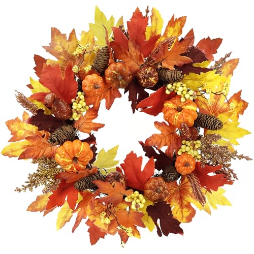 Zavothy 50cm Künstlicher Herbstkranz mit Kürbissen, Ahornblättern und bunten Beeren, Haustür- und Wandschmuck für Thanksgiving und Weihnachten, Orange Zavothy 50cm Künstlicher Herbstkranz mit Kürbissen, Ahornblättern und bunten Beeren, Haustür- und Wandschmuck für Thanksgiving und Weihnachten, Orange von Zavothy