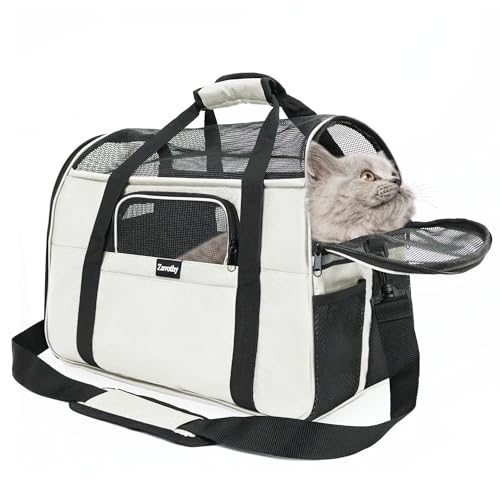 Zavothy Transporttasche für Katzen und Hunde, Transporttasche, atmungsaktiv und faltbar, Transportbox für Katzen mit verstellbarem Schultergurt, Abnehmbare Plüschmatratze (Beige, M) von Zavothy