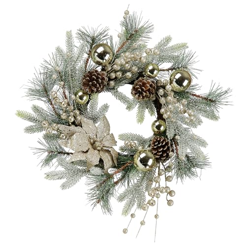 Zavothy Türkranz Weihnachten 50 cm, Weihnachtskranz, Künstlicher Kranz mit Tannenzapfen und Weihnachtskugeln, Adventskranz, Weihnachtsdeko, Haustür Dekoration (Silber) von Zavothy