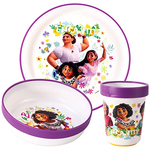 Encanto 3-teiliges zweifarbiges Premium-Geschirr-Set für Kinder, Teller, Schüssel und Becher, BPA-frei von Zawadi Global