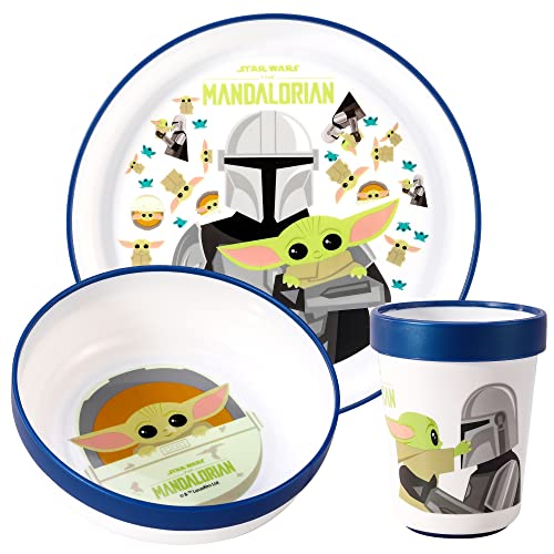 Star Wars Mandalorian 3-teiliges zweifarbiges Premium-Geschirr-Set für Kinder, Teller, Schüssel und Becher, BPA-frei von Zawadi Global