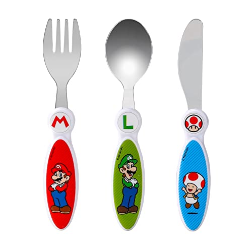 Super Mario Besteck-Set für Kinder, Messer, Gabel, Löffel, 3-teilig von Zawadi Global