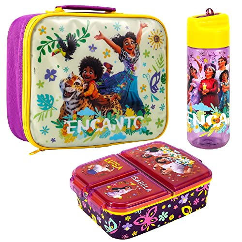 Zawadi Global Encanto Kinder Lunchbox Set - Isolierte Lunch-Tasche, Multi-Fach Lunchbox & 540ml Wasserflasche - Schule Reise Lunch Food Set, BPA Frei von Zawadi Global