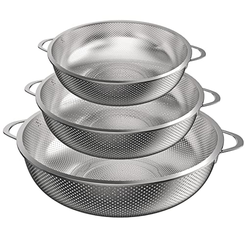 Zawaer Sieb Küche, 3er Set Edelstahl Mikroperforiertes Küchensieb Nudelsieb mit Griff, Abtropfsieb Seiher für Nudeln Obst Reis Gemüse, Gesünder und Hochglanzpoliert, Spülmaschinenfest (20/23/29cm) von Zawaer