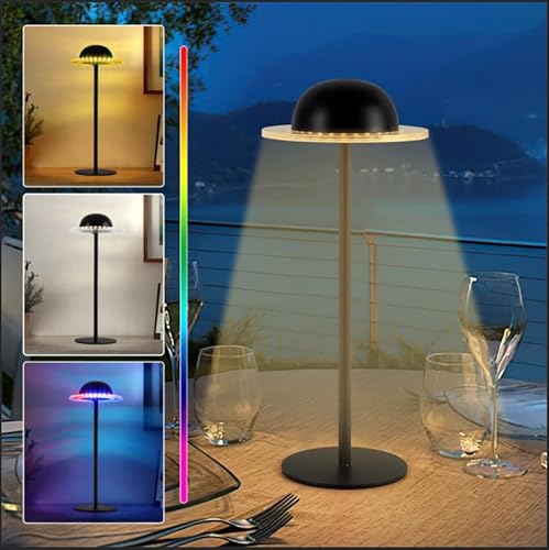 Zaxiva Tischlampe Kabellos Dimmbare LED Akku Tischleuchte,Planeten Wiederaufladbar Akku Tischleuchte,3000K+RGB Aluminium Outdoor Tischlampe wasserdicht,Für Schlafzimmer,Bar,Restaurant(Schwarz) von Zaxiva