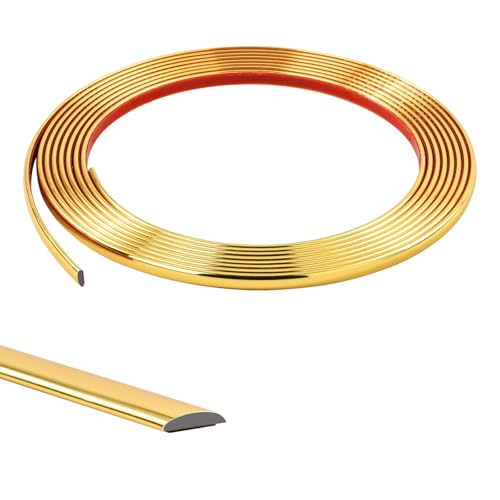 5M Gold Kachelkantenleiste Zierleisten Selbstklebend Tapetenrand Wandperlenleiste Dekorative flache Kante Flexible PVC Vollendungsleisten für Wandkacheln,Decke,Spiegel,Schrank,Platte,8mm von Zayejod