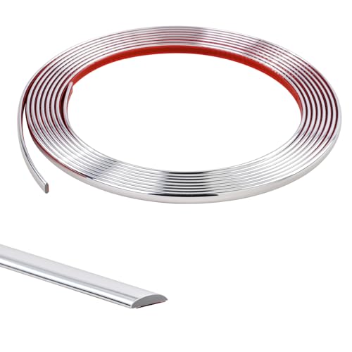 5M Silber Kachelkantenleiste Zierleisten Selbstklebend Tapetenrand Wandperlenleiste Dekorative flache Kante Flexible PVC Vollendungsleisten für Wandkacheln,Decke,Spiegel,Schrank,Platte,8mm von Zayejod