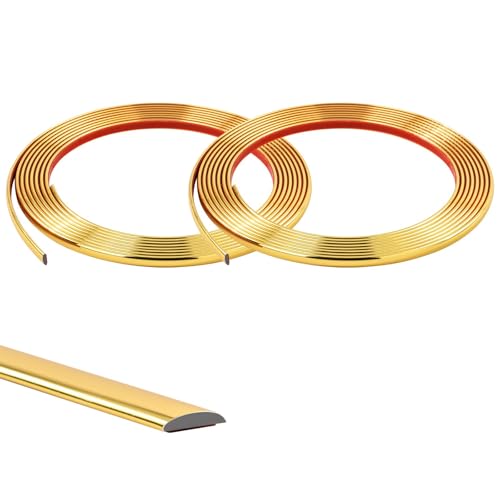 5Mx2 Rollen Gold Kachelkantenleiste Zierleisten Selbstklebend Tapetenrand Wandperlenleiste Dekorative flache Kante Flexible PVC Vollendungsleisten für Wandkacheln,Decke,Spiegel,Schrank,Platte,8mm von Zayejod