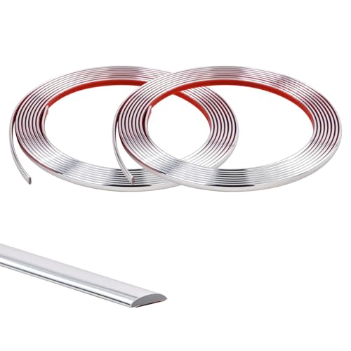 5Mx2 Rollen Silber Kachelkantenleiste Zierleisten Selbstklebend Tapetenrand Wandperlenleiste Dekorative flache Kante Flexible PVC Vollendungsleisten für Wandkacheln,Decke,Spiegel,Schrank,Platte,8mm von Zayejod