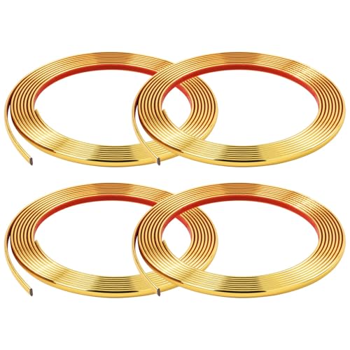 5Mx4 Rollen Gold Kachelkantenleiste Zierleisten Selbstklebend Tapetenrand Wandperlenleiste Dekorative flache Kante Flexible PVC Vollendungsleisten für Wandkacheln,Decke,Spiegel,Schrank,Platte,8mm von Zayejod