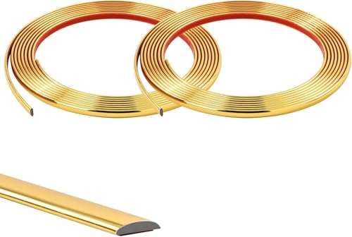 8M Gold Kachelkantenleiste Zierleisten Selbstklebend Tapetenrand Wandperlenleiste Dekorative flache Kante Flexible PVC Vollendungsleisten für Wandkacheln,Decke,Spiegel,Schrank,Platte,10mm von Zayejod