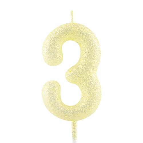Geburtstagskerzen Zahlen 3, glitzernde Zahlenkerze zum 3, Leuchtende Goldgelben Kerzen, Kerzen für Kuchen, Toppers für Frauen Mädchen Geburtstags Jubiläum, Geburtstagsdekorationen, Partyzubehör Geburtstagskerzen Zahlen 3, glitzernde Zahlenkerze zum 3, Leuchtende Goldgelben Kerzen, Kerzen für Kuchen, Toppers für Frauen Mädchen Geburtstags Jubiläum, Geburtstagsdekorationen, Partyzubehör von Zayin