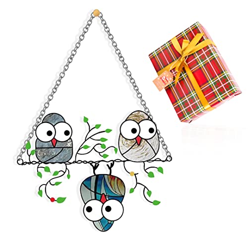 Geschenk Eingewickelt für Zayookey Bunt Vögel Sun Catcher Fenster Hängen Eule Fensterbehang Suncatcher Panel Ornament Dekoration (5.5"×7") von Zayookey