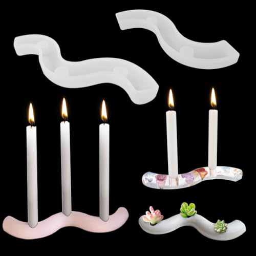 Zayookey 2 pcs Kerzenhalterform Epoxidharz Silikonform S M Förmige Candlestick Silikon Gießform Linear Kerzenständer Harzformen Candle Holder Resin Mold für Spitzkerzen, Stabkerzen (S M Shape) von Zayookey