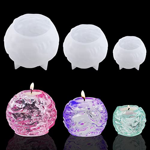 Zayookey 3 Stück Silikonform Kerzenhalter Kugel Teelichthalter Harz Epoxid GießForm Candles Holders Resin Mold Kerzenständer Epoxidharz Harzform DIY Wohndekoration Kunst Dekoration von Zayookey