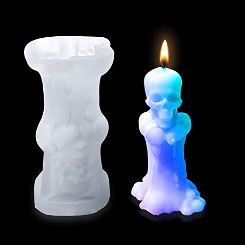 Zayookey 3D Schädel Kerzenform Silikonformen Säulen Epoxidharzform Halloween Kerzengießform Skull Candle Mold für DIY Duft Seifenform Aromatherapie Kerzen Handwerk von Zayookey