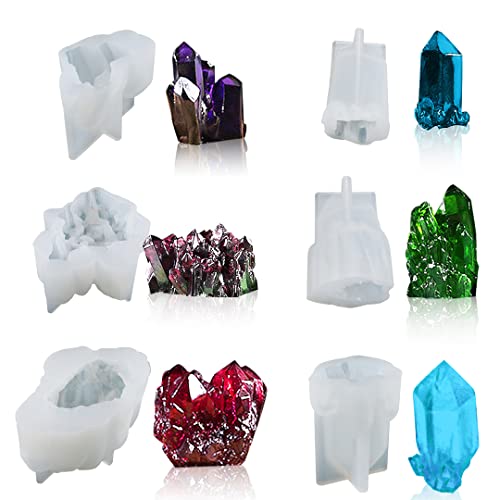 Zayookey 6 Stück Kristall Epoxidharz Formen Silikon Set Kristall Cluster Silikonformen Gießform Druzy Crystal Resin Molds für Herstellung Quarz Rock, Edelstein, Seifen, Kerzen von Zayookey