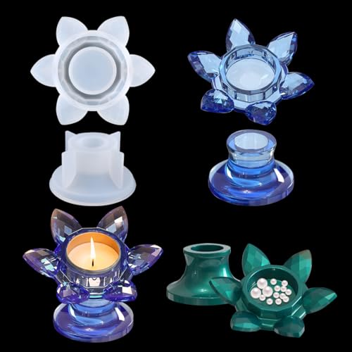 Zayookey Gießform Kerzenhalter Silikonform Epoxidharzform Kristallguss Epoxy Formen Lotus Candlestick Silikon Gießform Candle Holder Resin Mold für DIY Schmuckbehälter (Lotusform) von Zayookey