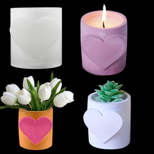 Zayookey Silikonform kerzenhalter DIY Herz Kerzenständer Harz Epoxid Gießform Stifthalter Epoxidharz Formen Kerzenglas Zement Gießharz Form DIY Teelichthalter Vase von Zayookey
