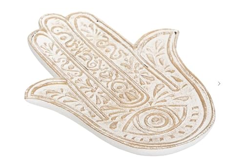 Zayti Tablett Hand der Fatima – aus gebeiztem MDF-Holz (weiß/gold) von Zayti