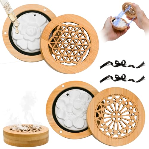Duftsteine für Ätherische Öle Diffuser Ornament Duftstein 2 Stück Flammenloser Aromastein Diffusor-Stein für Ätherische Öle aus Holz für Aromatherapie in Schlafzimmer, Badezimmer, Auto von Zazafolora