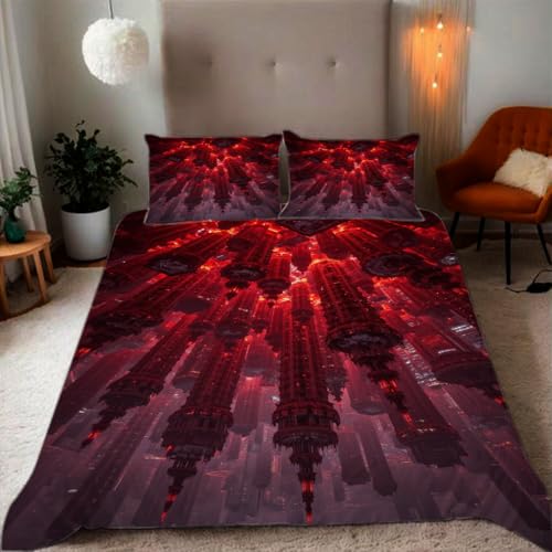 Bettwäsche 155x220 Zukunftstraumhafte Stadt Wolkenkratzer Muster 3D Drucke geeignet für Teenager Kinder Bettwäsche-Set Mikrofaser Bettbezug Mit Reißverschluss Und 2 Kissenbezug(155x220+2*80x80,#9） von Zbeiba