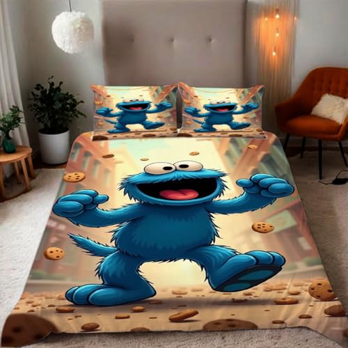 Zbeiba Bettwäsche 135x200 3D Niedliches Krümelmonster Muster Weich Atmungsaktiv Mikrofaser Bettzeug Sets Mit Reißverschluss + 2 Kissenbezüge (135x200+2 * 80x80,#6 von Zbeiba