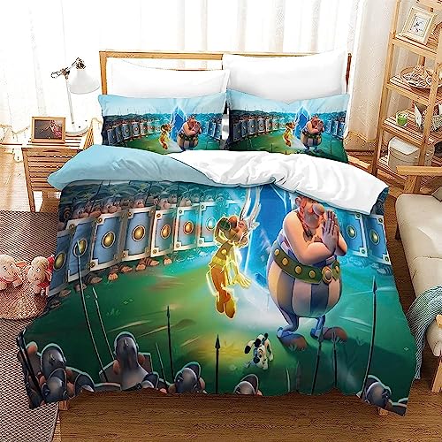 Zbeiba Bettwäsche 135x200 Bettbezug Set Astarix Anime Muster Bettwäsche Sets Weiche Mikrofaser Bettbezug 2 Kissenbezüge für Kinder Jugen(A3,135x200cm+2x80x80cm) von Zbeiba