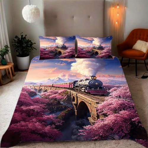 Zbeiba Bettwäsche 135x200 Traumhafte Kirschblüten-Gleise Muster 3D Drucke geeignet für Teenager Kinder Bettwäsche-Set Mikrofaser Bettbezug Mit Reißverschluss Und 2 Kissenbezug(135x200+2 * 80x80,#1 Zbeiba Bettwäsche 135x200 Traumhafte Kirschblüten-Gleise Muster 3D Drucke geeignet für Teenager Kinder Bettwäsche-Set Mikrofaser Bettbezug Mit Reißverschluss Und 2 Kissenbezug(135x200+2 * 80x80,#1 von Zbeiba