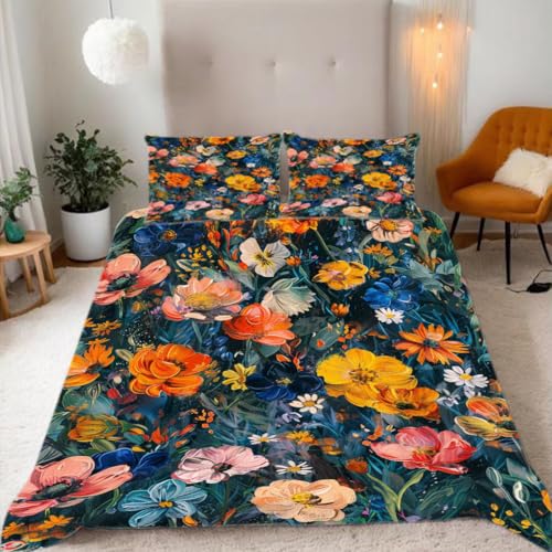 Zbeiba Bettwäsche 135x200 cm,Farbige Blumen im Doodle-Stil Bettwäsche Set Bettbezug,1 Bettbezug und 2 Kissenbezug 50x75 cm,color10,3D Drucken Bettbezug Mit Reißverschluss von Zbeiba