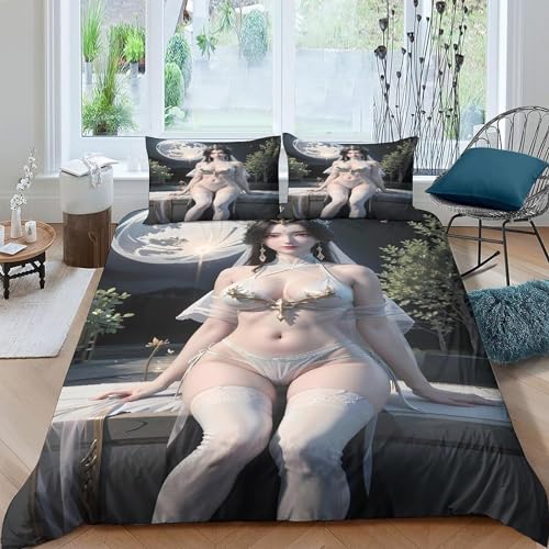 Zbeiba Bettwäsche 135x200 cm,Sexy Körper eines Bettbezug Set 3 Teilig-1 Bettbezug+2 Kissenbezug,schöne Frau Mikrofaser Bettwäsche Sets für Jungen und Mädchen(T2,135x200+2 * 80x80) von Zbeiba