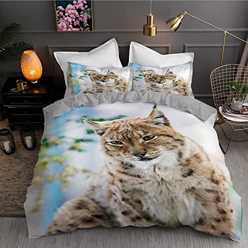 Zbeiba Bettwäsche 135x200 cm,Weißer Luchs Mikrofaser Bettbezug Caracal caracal Katze Bettwäsche Set Mit Kissenbezug für Erwachsene Kinder Weich Haltbar Atmungsaktive(NM4,135x200+2 * 50x75) von Zbeiba