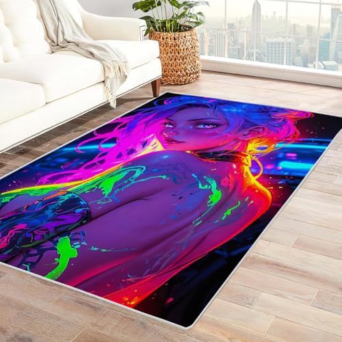 Zbeiba Modern Teppich 120x180 cm, Japanisches Mädchen in Neon Muster, Wohnzimmerteppich, Weicher Kurzflor Große Teppiche für Schlafzimmer, Kinderzimmer, Flur, Antirutsch, Waschbarer Zbeiba Modern Teppich 120x180 cm, Japanisches Mädchen in Neon Muster, Wohnzimmerteppich, Weicher Kurzflor Große Teppiche für Schlafzimmer, Kinderzimmer, Flur, Antirutsch, Waschbarer von Zbeiba