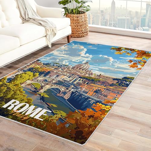 Zbeiba Modern Teppich 60x90 cm, Römische Stadtlandschaft im Sommer Muster, Wohnzimmerteppich, Weicher Kurzflor Große Teppiche für Schlafzimmer, Kinderzimmer, Flur, Antirutsch, Waschbarer von Zbeiba