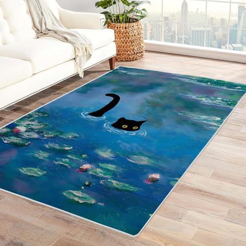 Zbeiba Modern Teppich 80x150 cm, Katzen Seerosen Muster, Wohnzimmerteppich, Weicher Kurzflor Große Teppiche für Schlafzimmer, Kinderzimmer, Flur, Antirutsch, Waschbarer Zbeiba Modern Teppich 80x150 cm, Katzen Seerosen Muster, Wohnzimmerteppich, Weicher Kurzflor Große Teppiche für Schlafzimmer, Kinderzimmer, Flur, Antirutsch, Waschbarer von Zbeiba